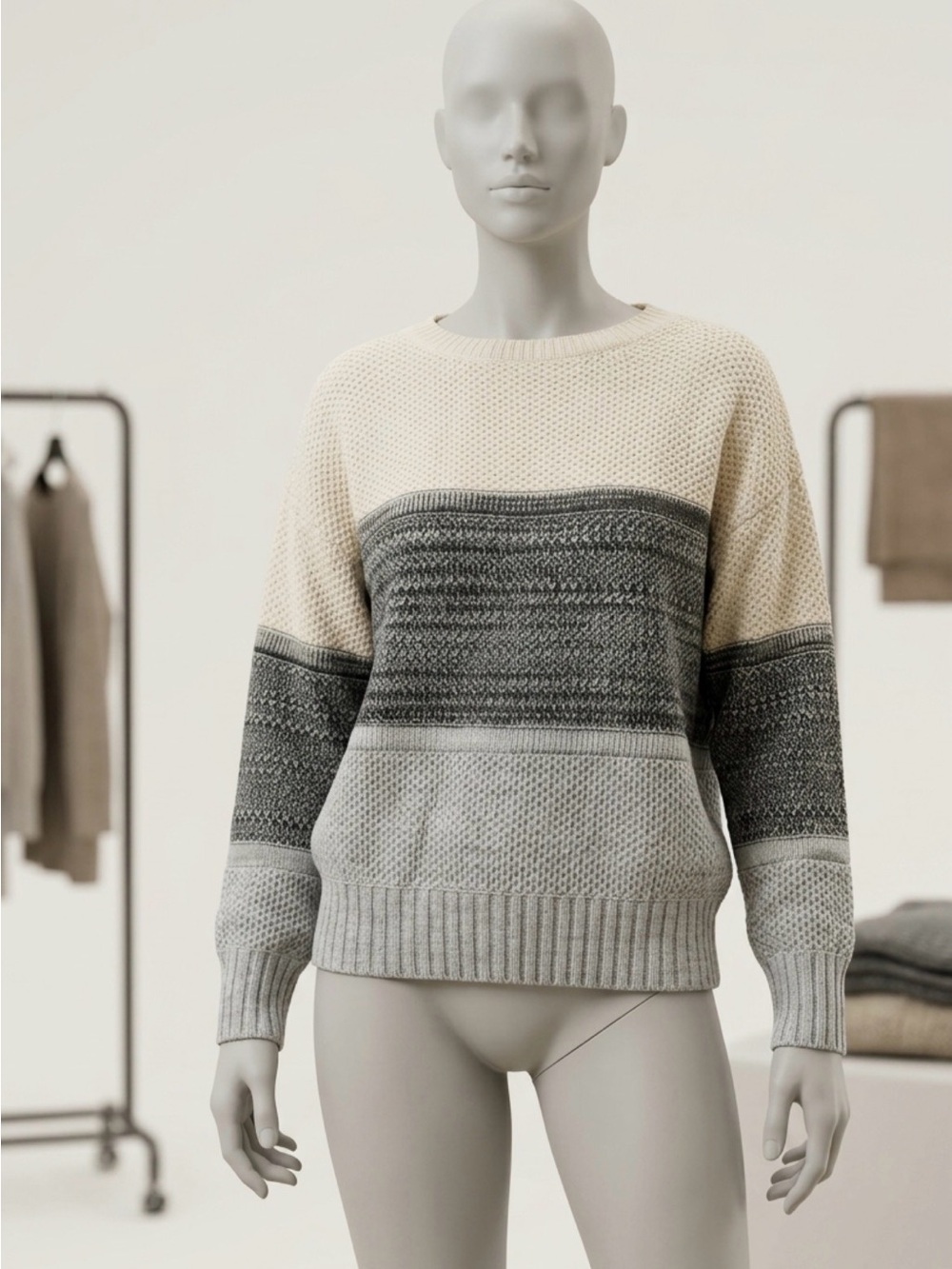 Classic Colorblock Knit Sweater - Cream & Gray